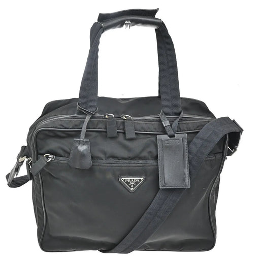 Prada Expandable Front Zip Boston Tessuto Black Nylon Bag