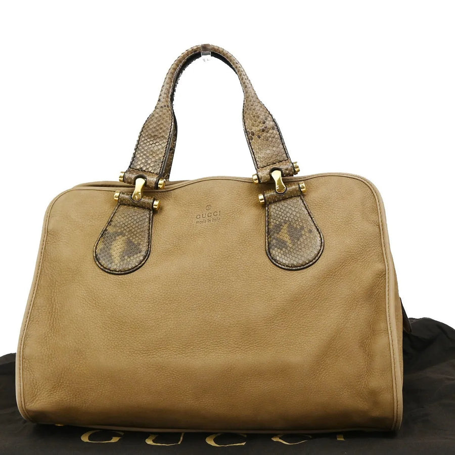 Gucci Twice Satchel Nubuck With Python Brown Suede Bag