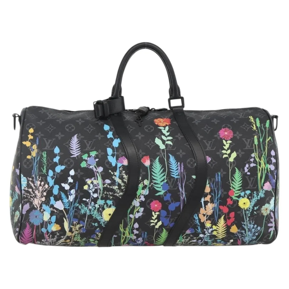 Louis Vuitton Keepall Bandouliere Limited Edition Foliage Monogram Eclipse Black Canvas Bag
