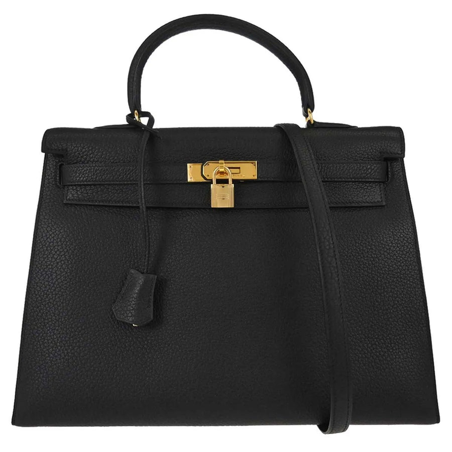 Hermes Kelly Black Ardennes With Gold Hardware Leather Bag