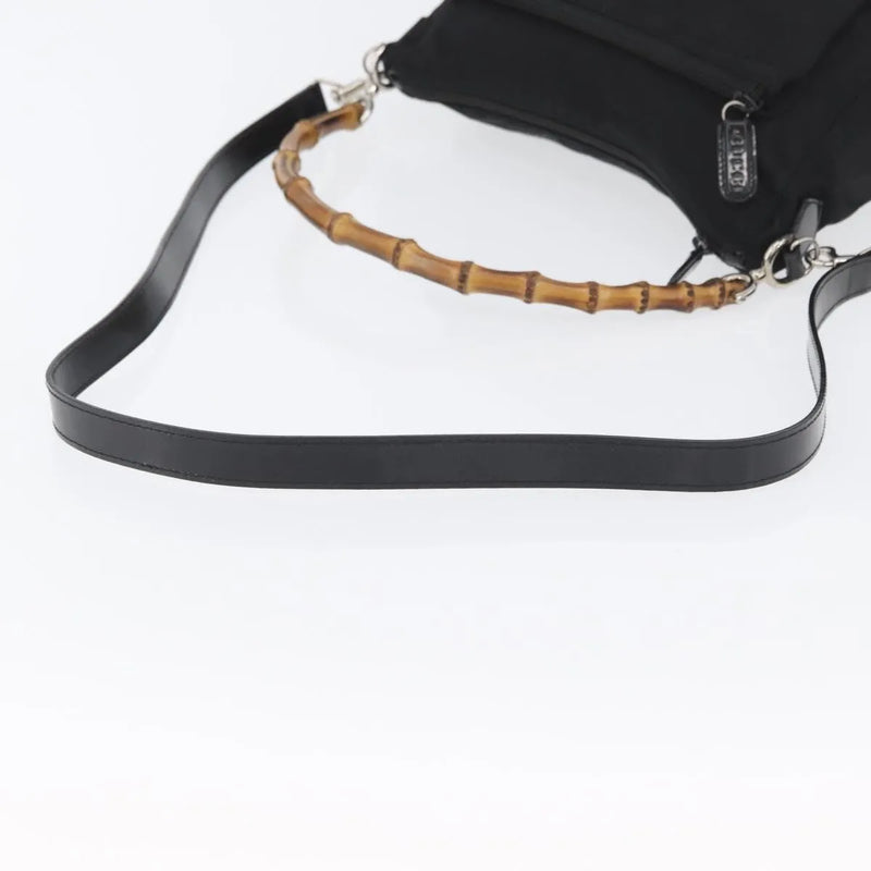 Gucci Vintage Bamboo Shoulder Nylon Black Bag