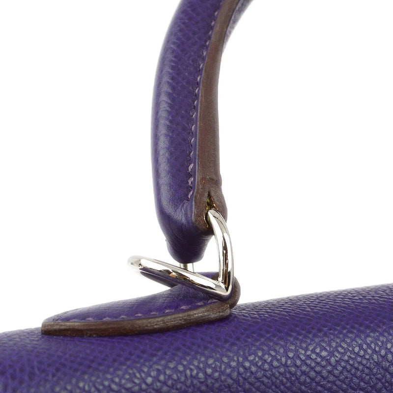 Hermes Kelly Purple Epsom With Palladium Hardware Leather Bag