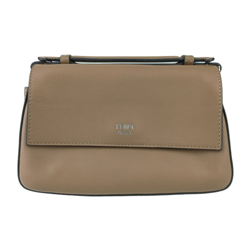 Fendi Chain Baguette Charm Leather Beige Bag