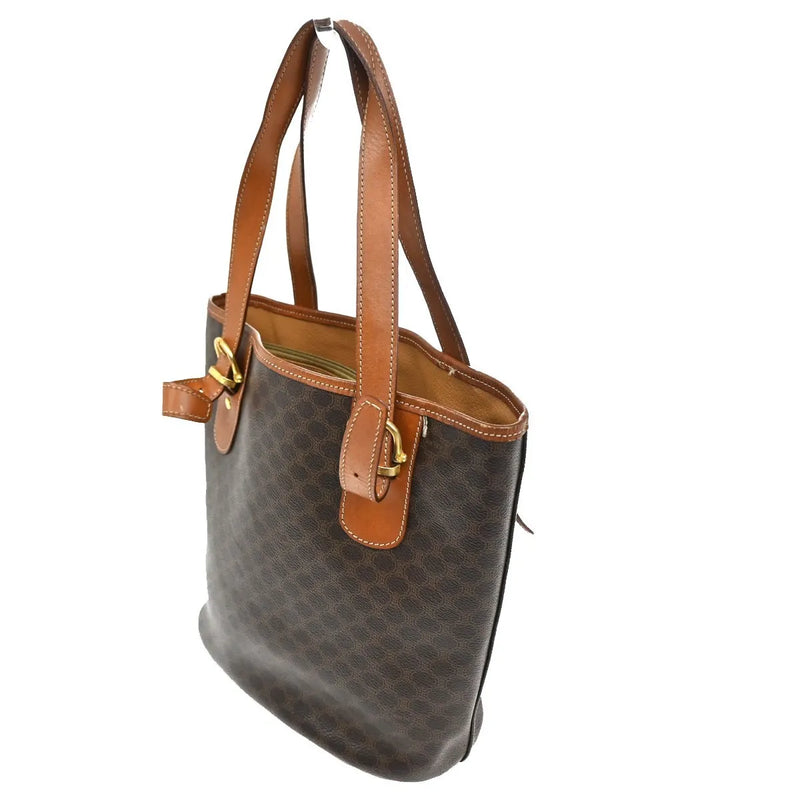 Celine Vintage Macadam Canvas And Leather Brown Bag