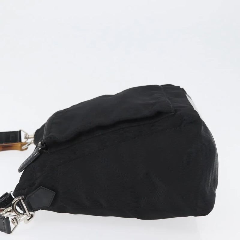 Gucci Vintage Bamboo Shoulder Nylon Black Bag