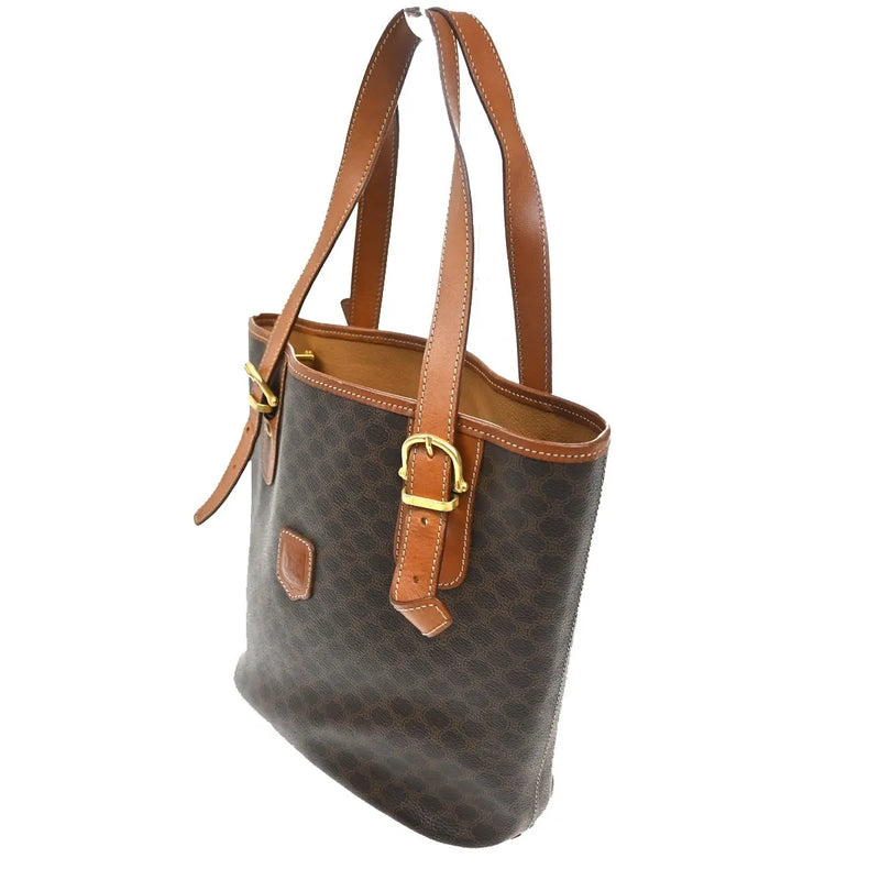 Celine Vintage Macadam Canvas And Leather Brown Bag