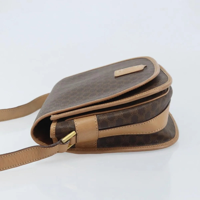 Celine Vintage Macadam Canvas And Leather Brown Bag