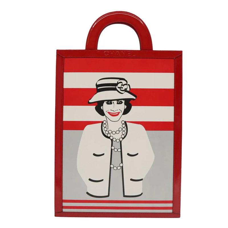 Chanel Vintage Portrait Tote Printed Leather And Quilted Patent Red Bag
