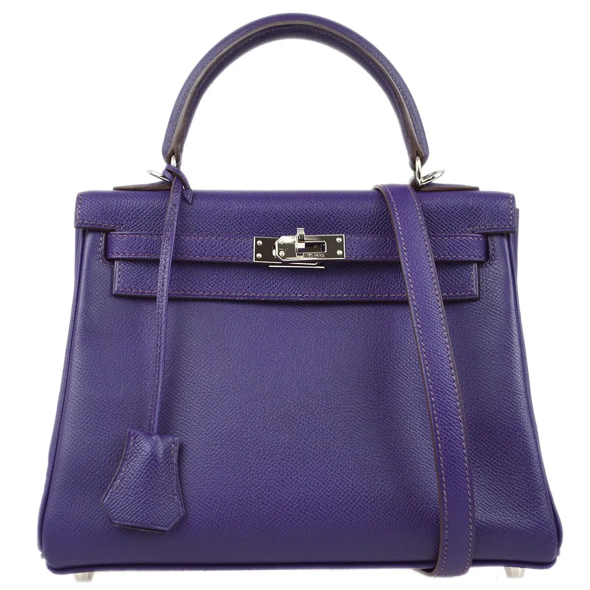 Hermes Kelly Purple Epsom With Palladium Hardware Leather Bag