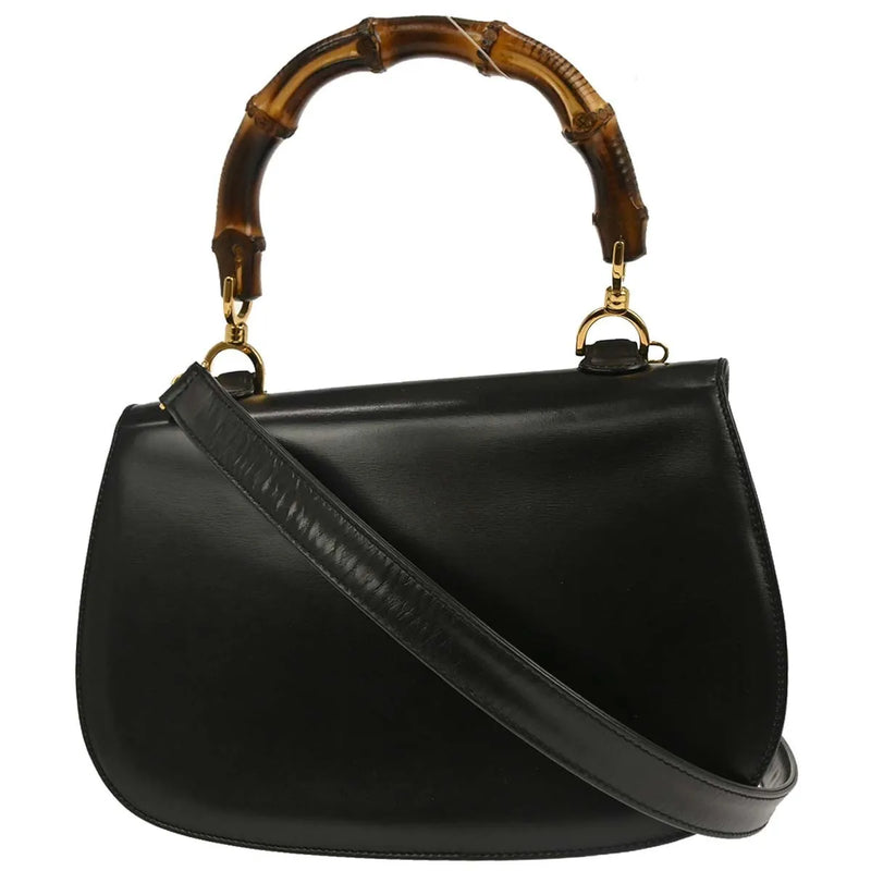 Gucci Vintage Convertible Bamboo Top Handle Leather Black Bag