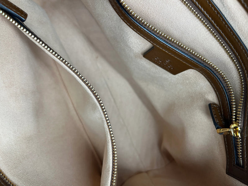 Gucci Jackie 1961 Web Tote Gg Canvas And Leather Brown Bag