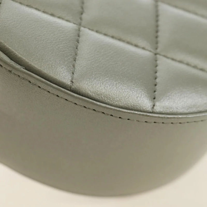 Chanel Round Clutch With Chain Sequins Gray Leather Bag