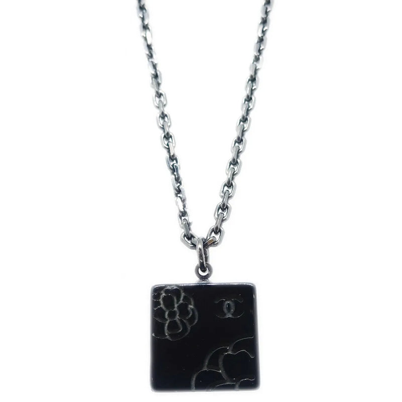 Chanel Square Cc Pendant Resin Black Plastic Jewelry