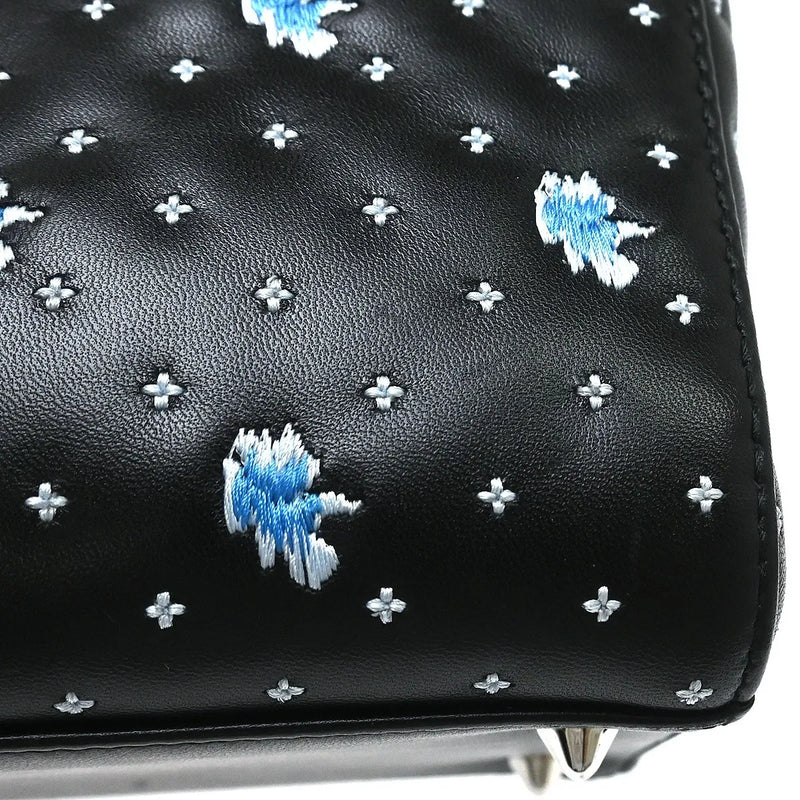 Christian Dior Lady Cannage Quilt Lambskin Black Leather Bag