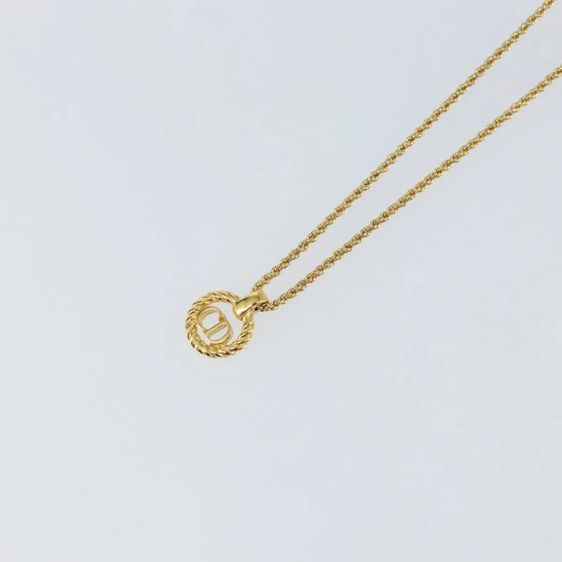 Christian Dior Cd Round Pendant Metal Gold Jewelry