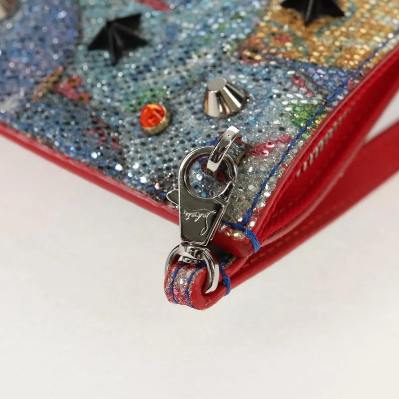 Christian Louboutin Loubiclutch Spiked Printed Leather Red Canvas Bag