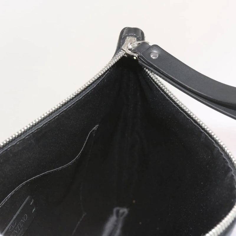 Valentino Garavani Vltn Wristlet Clutch Printed Leather Black Bag