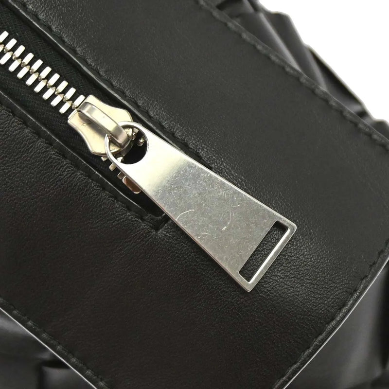 Bottega Veneta Zip Clutch Leather With Intrecciato Snakeskin Detail Black Bag
