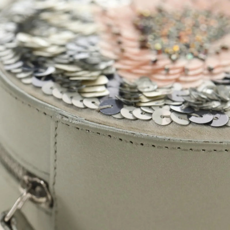 Chanel Round Clutch With Chain Sequins Gray Leather Bag