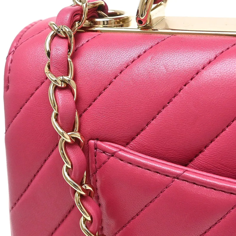 Chanel Trendy Cc Top Handle Chevron Lambskin Pink Leather Bag