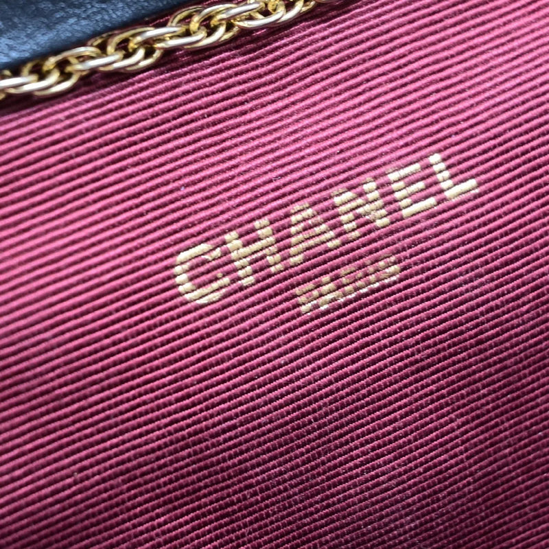 Chanel Vintage Round Flap Quilted Lambskin Black Leather Bag