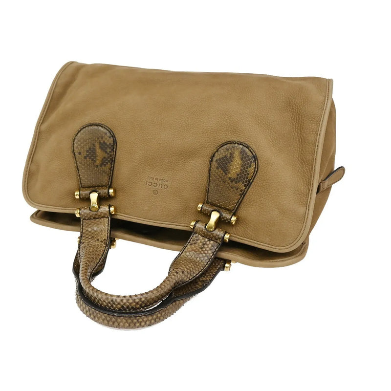 Gucci Twice Satchel Nubuck With Python Brown Suede Bag