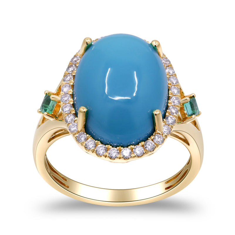 Yellow Gold Turquoise And Diamond Ring 14k Rings
