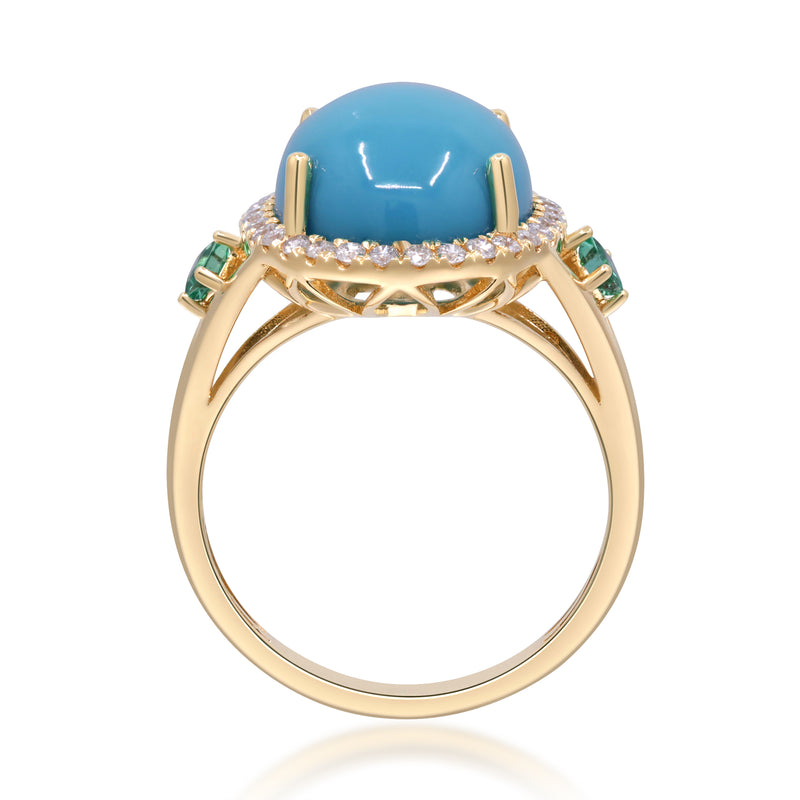 Yellow Gold Turquoise And Diamond Ring 14k Rings