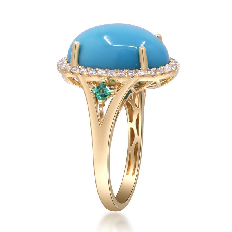 Yellow Gold Turquoise And Diamond Ring 14k Rings