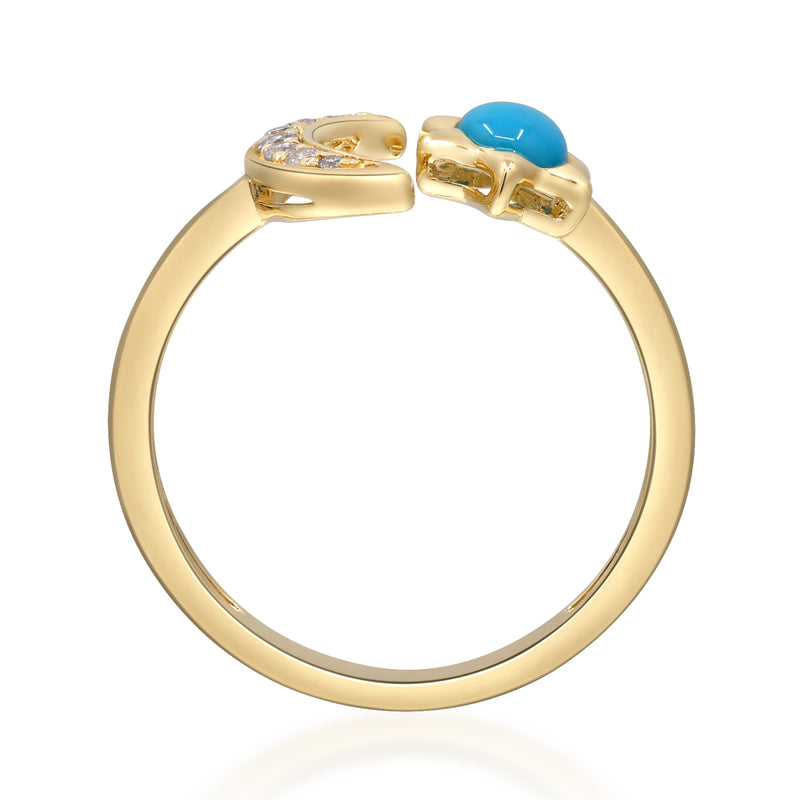 Yellow Gold Turquoise And Diamond Crescent Moon Ring 14k Rings
