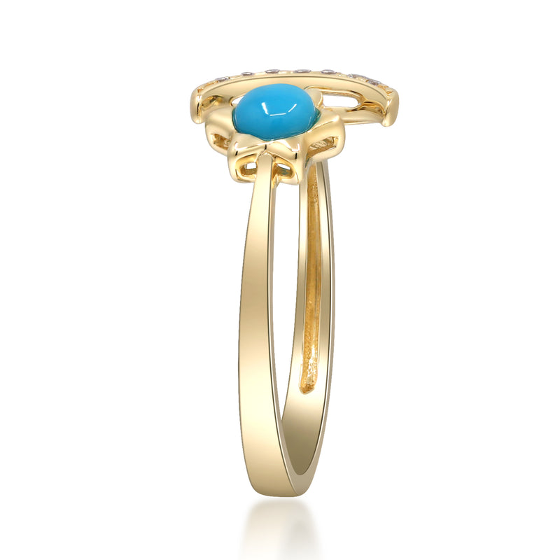 Yellow Gold Turquoise And Diamond Crescent Moon Ring 14k Rings