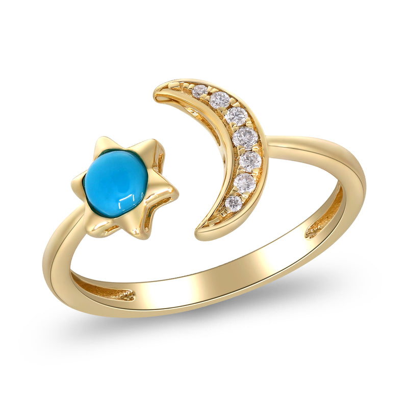 Yellow Gold Turquoise And Diamond Crescent Moon Ring 14k Rings