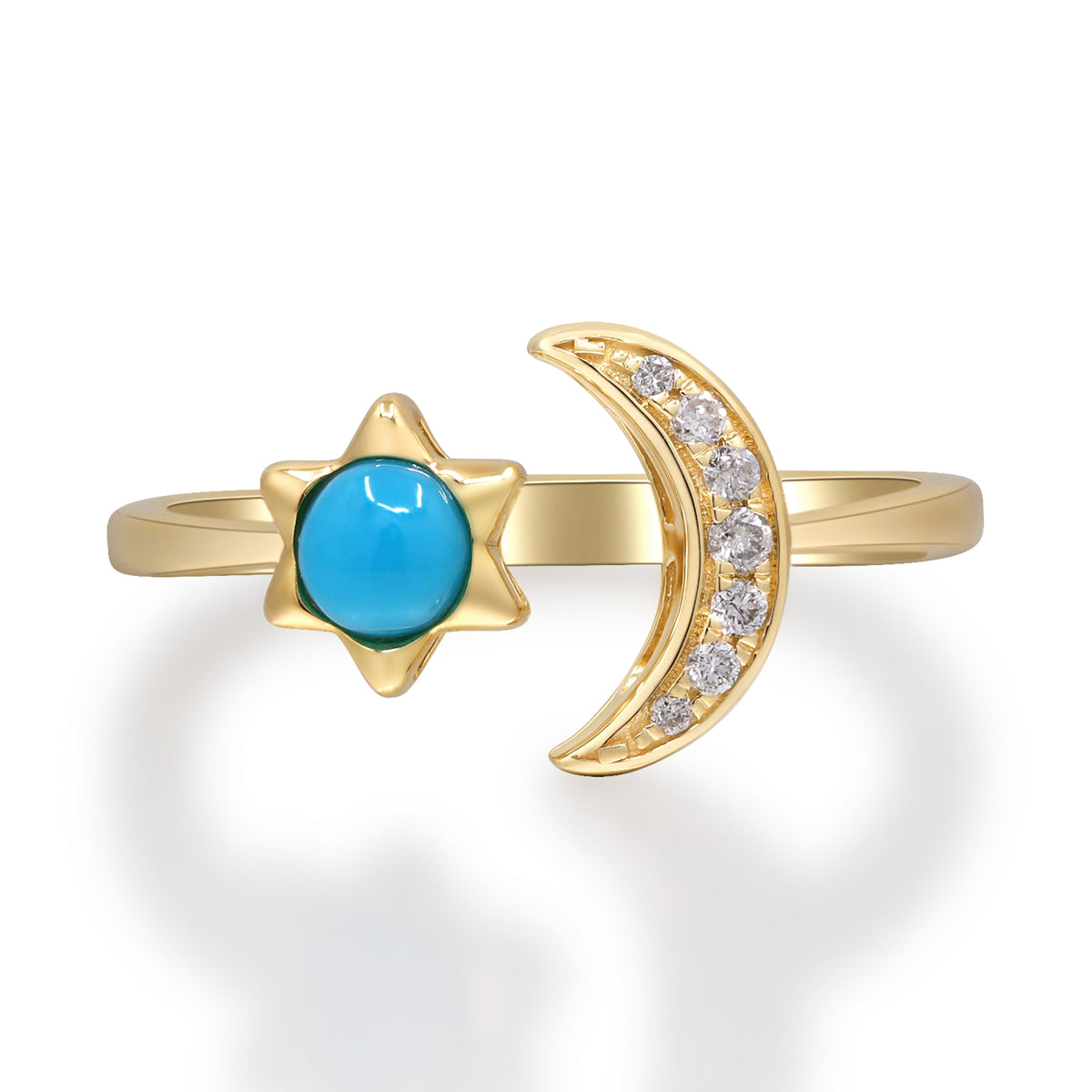 Yellow Gold Turquoise And Diamond Crescent Moon Ring 14k Rings