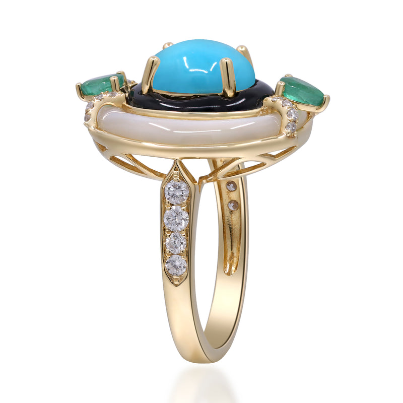 Yellow Gold Turquoise And Diamond Cocktail Ring 14k Rings