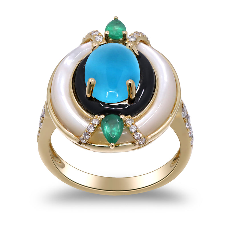 Yellow Gold Turquoise And Diamond Cocktail Ring 14k Rings