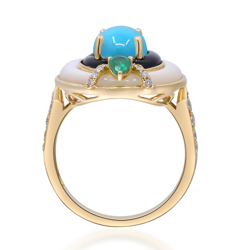 Yellow Gold Turquoise And Diamond Cocktail Ring 14k Rings