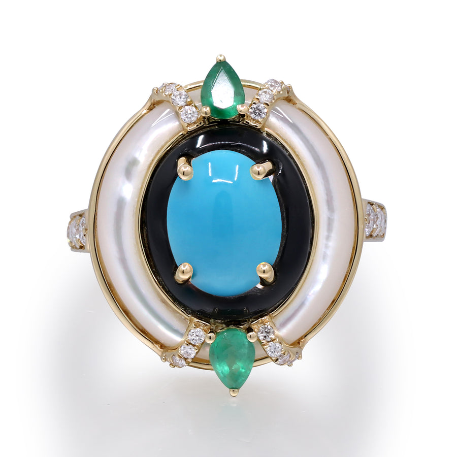 Yellow Gold Turquoise And Diamond Cocktail Ring 14k Rings