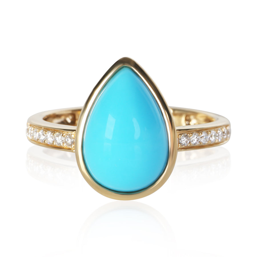 Yellow Gold Turquoise And Diamond Ring 14k Rings