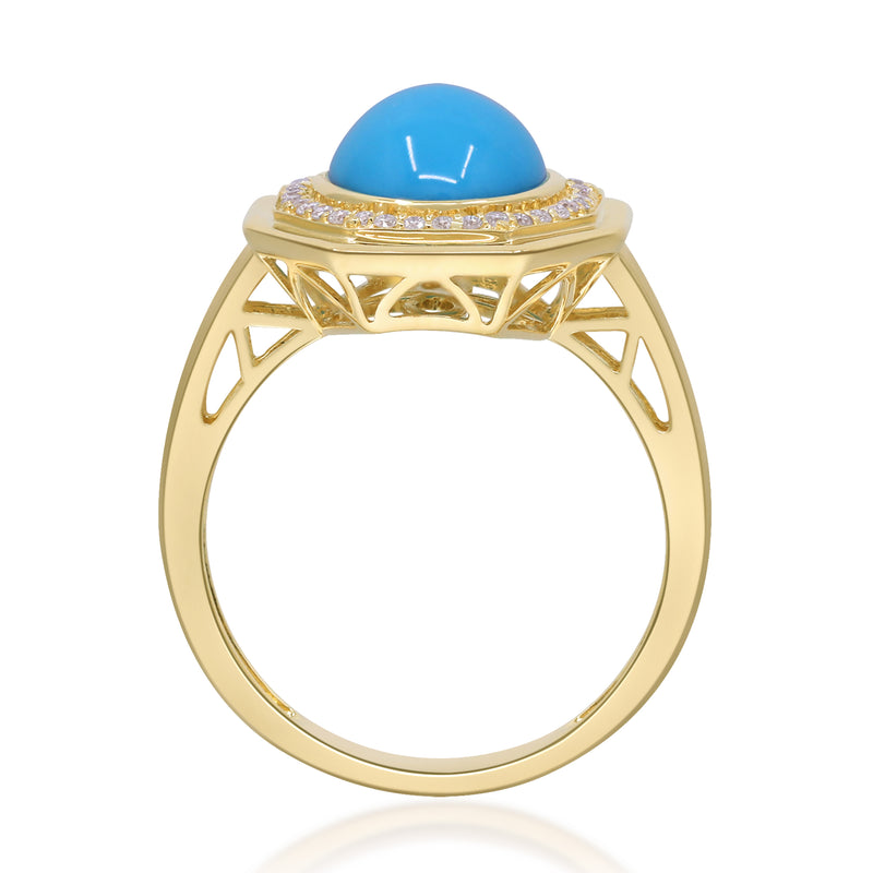 Yellow Gold Turquoise And Diamond Cocktail Ring 14k Rings