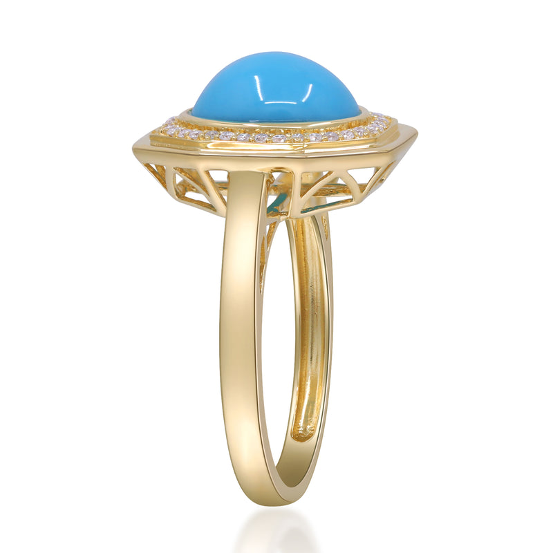 Yellow Gold Turquoise And Diamond Cocktail Ring 14k Rings
