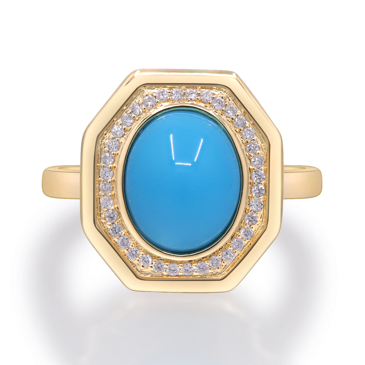 Yellow Gold Turquoise And Diamond Cocktail Ring 14k Rings