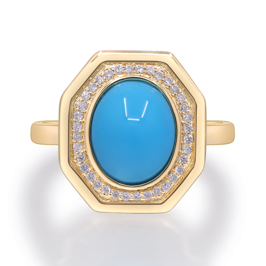 Yellow Gold Turquoise And Diamond Cocktail Ring 14k Rings
