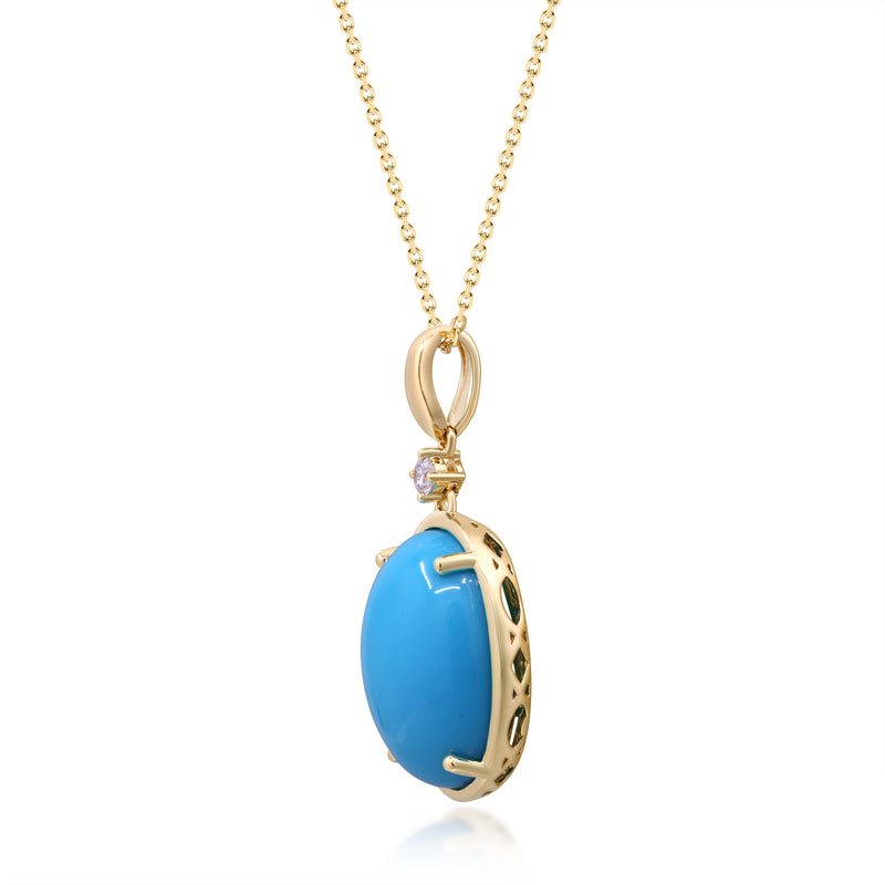 Yellow Gold Turquoise And Diamond Pendant 14k