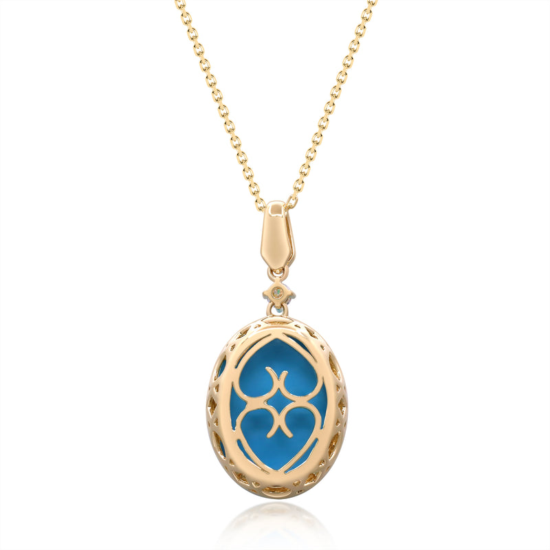 Yellow Gold Turquoise And Diamond Pendant 14k