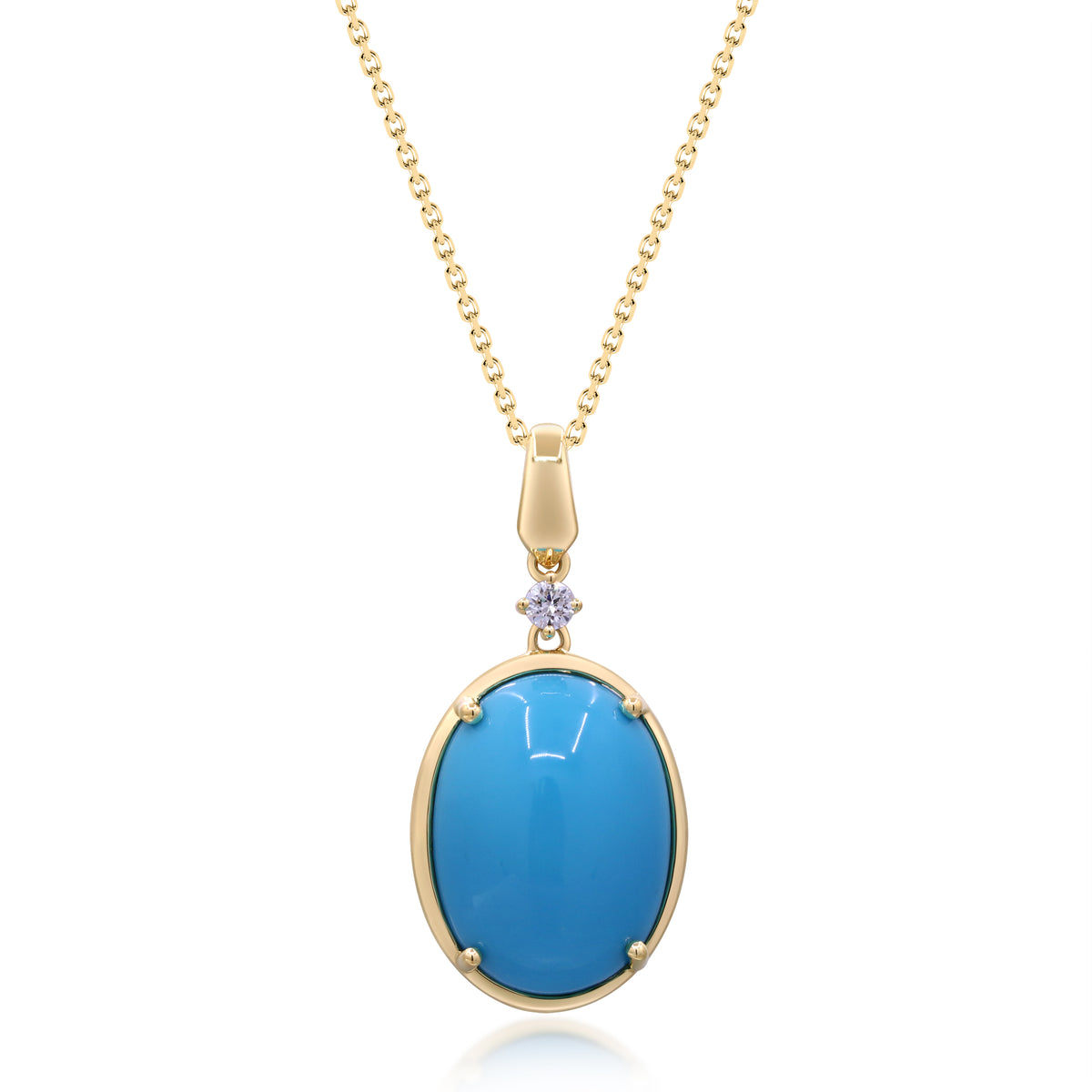 Yellow Gold Turquoise And Diamond Pendant 14k