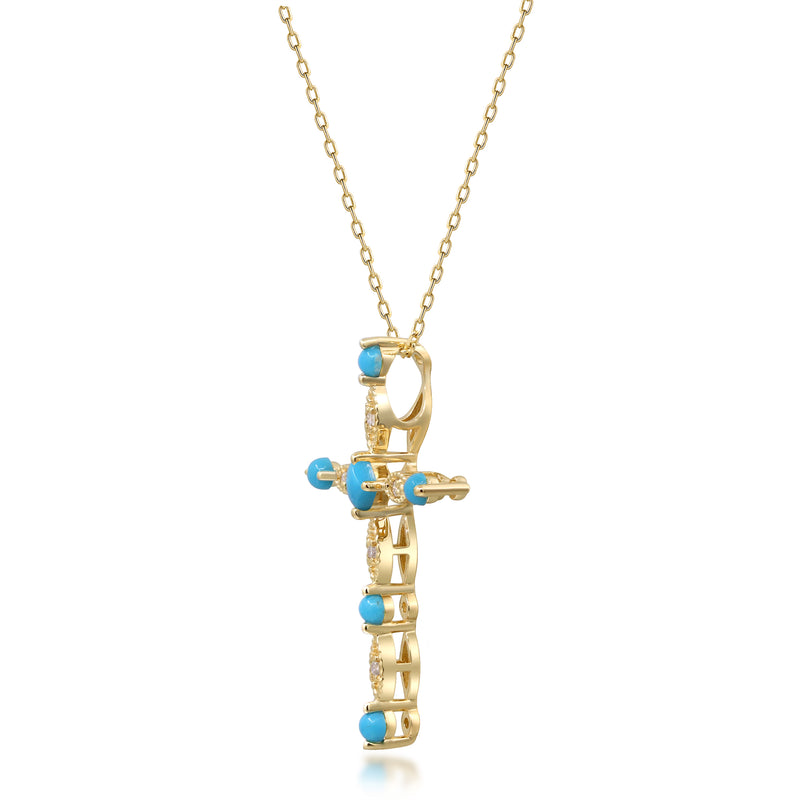 Yellow Gold Turquoise And Diamond Cross Pendant 14k