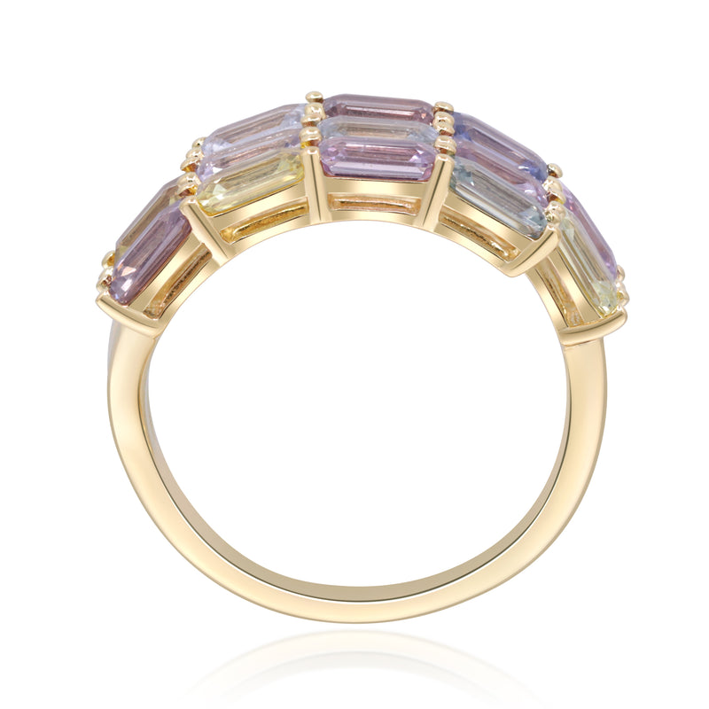 Yellow Gold Sapphire Rainbow Bypass Ring 14k Rings