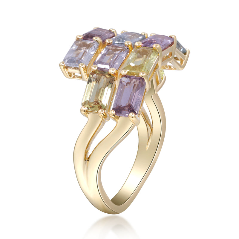 Yellow Gold Sapphire Rainbow Bypass Ring 14k Rings