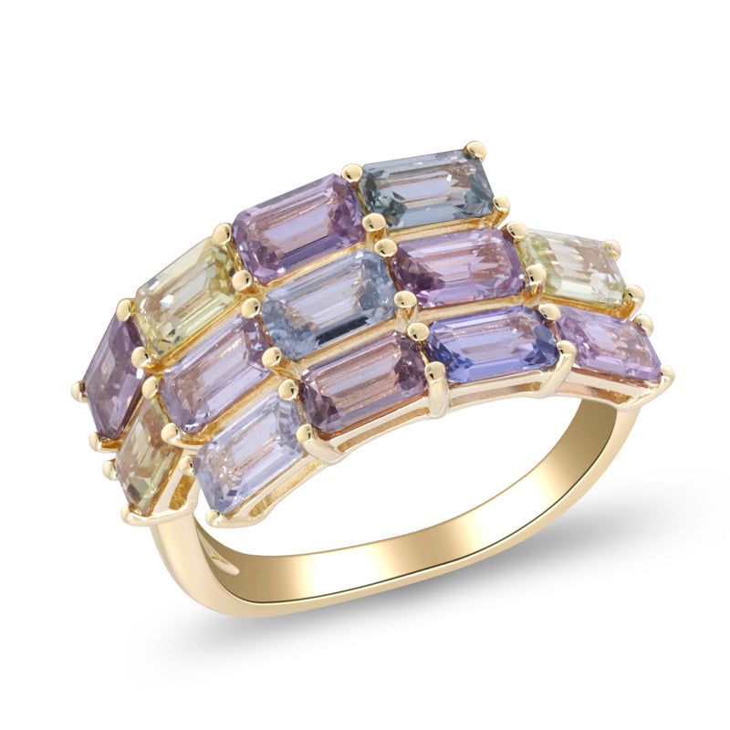 Yellow Gold Sapphire Rainbow Bypass Ring 14k Rings