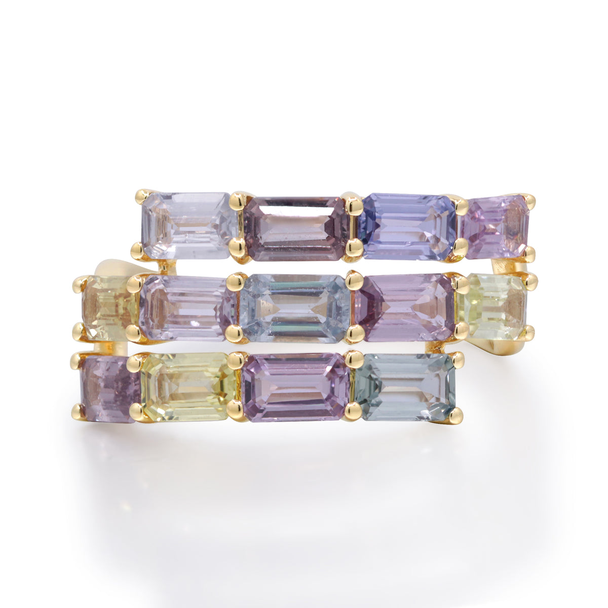 Yellow Gold Sapphire Rainbow Bypass Ring 14k Rings